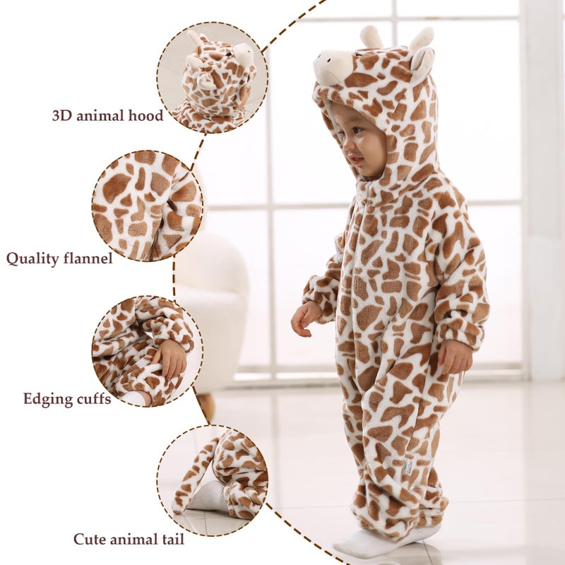 TONWHAR Unisex-Baby Animal Onesie Costume Cartoon Animal Outfit Homewear Kids' One-Piece Rompers(18-24 Months, Giraffe) - Image 2